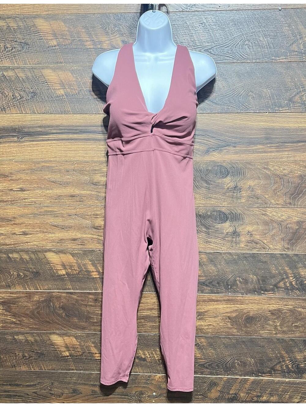 Fabletics PureLuxe Jumpsuit XXL 1X Pink Mauve Cross Back Yoga Athleisure Dance